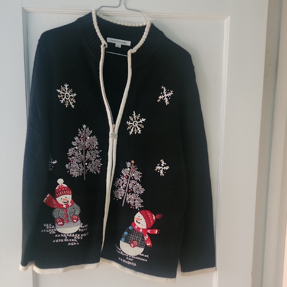 Mercer Street Studio Black Cardigan with Snowman Design